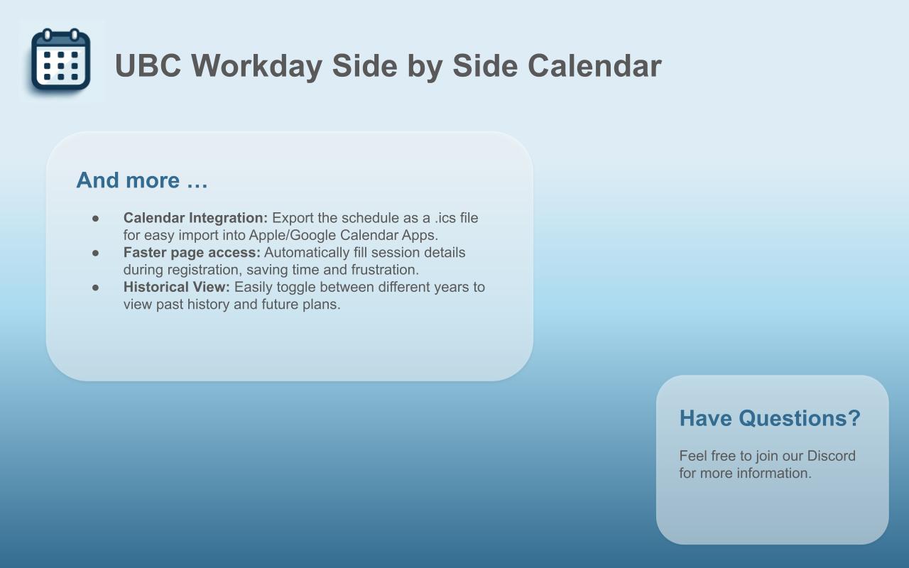 UBC Workday Side by Side Calendar - 截图 3