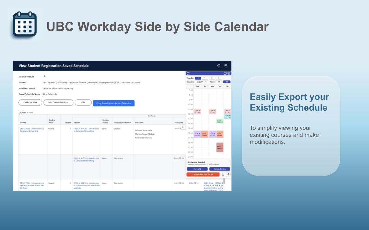 UBC Workday Side by Side Calendar - 截图 4