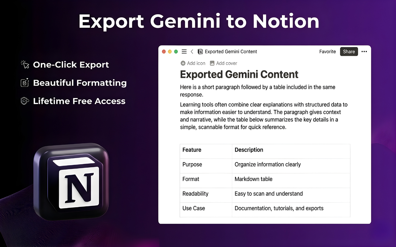 Chat Exporter - 将 Gemini 保存为 Word、PDF、Google Docs、Notion 等 chrome谷歌浏览器插件_扩展第5张截图