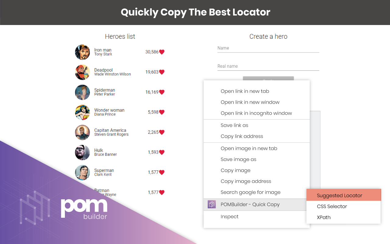 POM Builder – Auto-generate CSS/XPath Locator chrome谷歌浏览器插件_扩展第3张截图