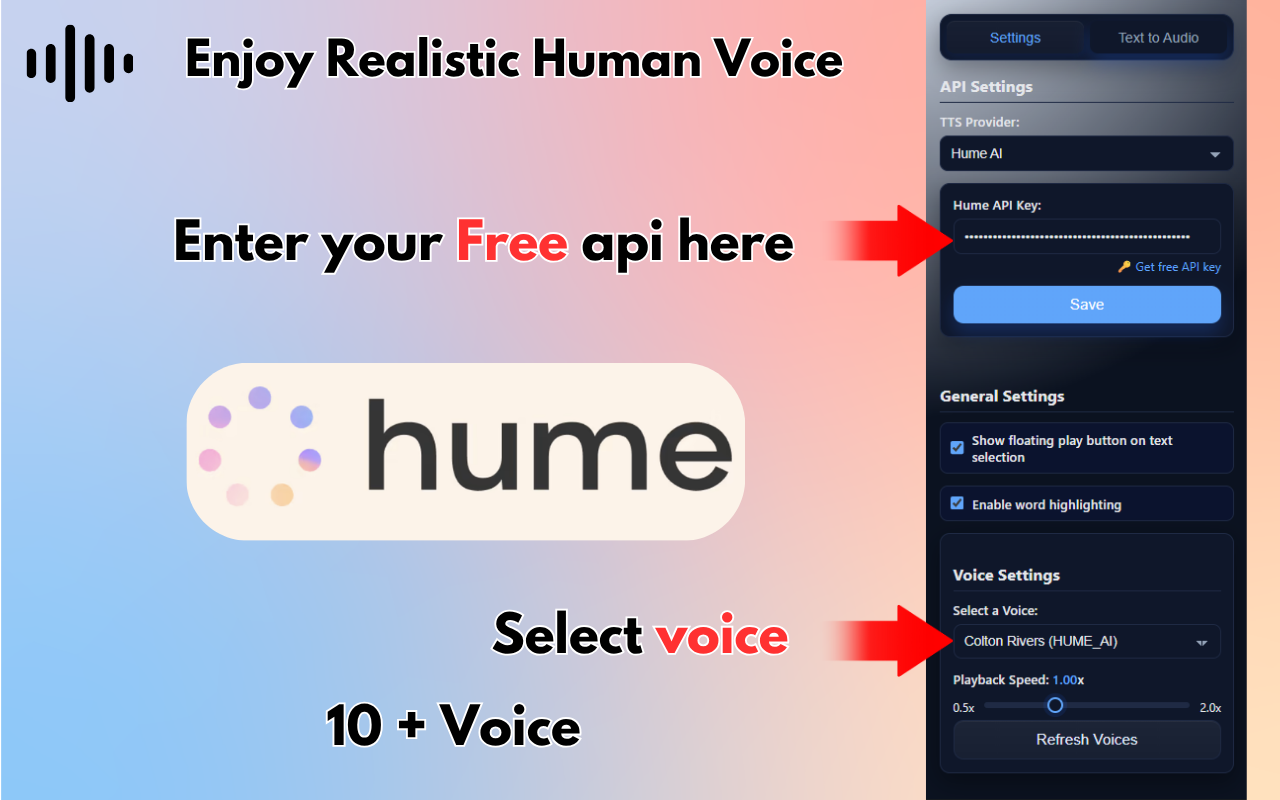 Speak the Selection — [ Read Aloud free using ElevenLabs ,hume, Google TTS] - 截图 4