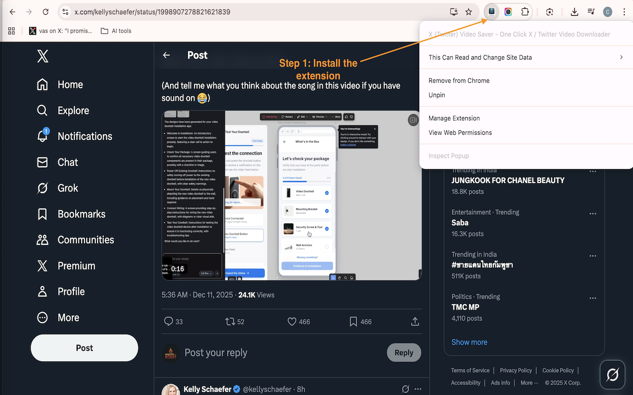 X (Twitter) Video Saver - 一键下载推特视频 chrome谷歌浏览器插件_扩展第3张截图