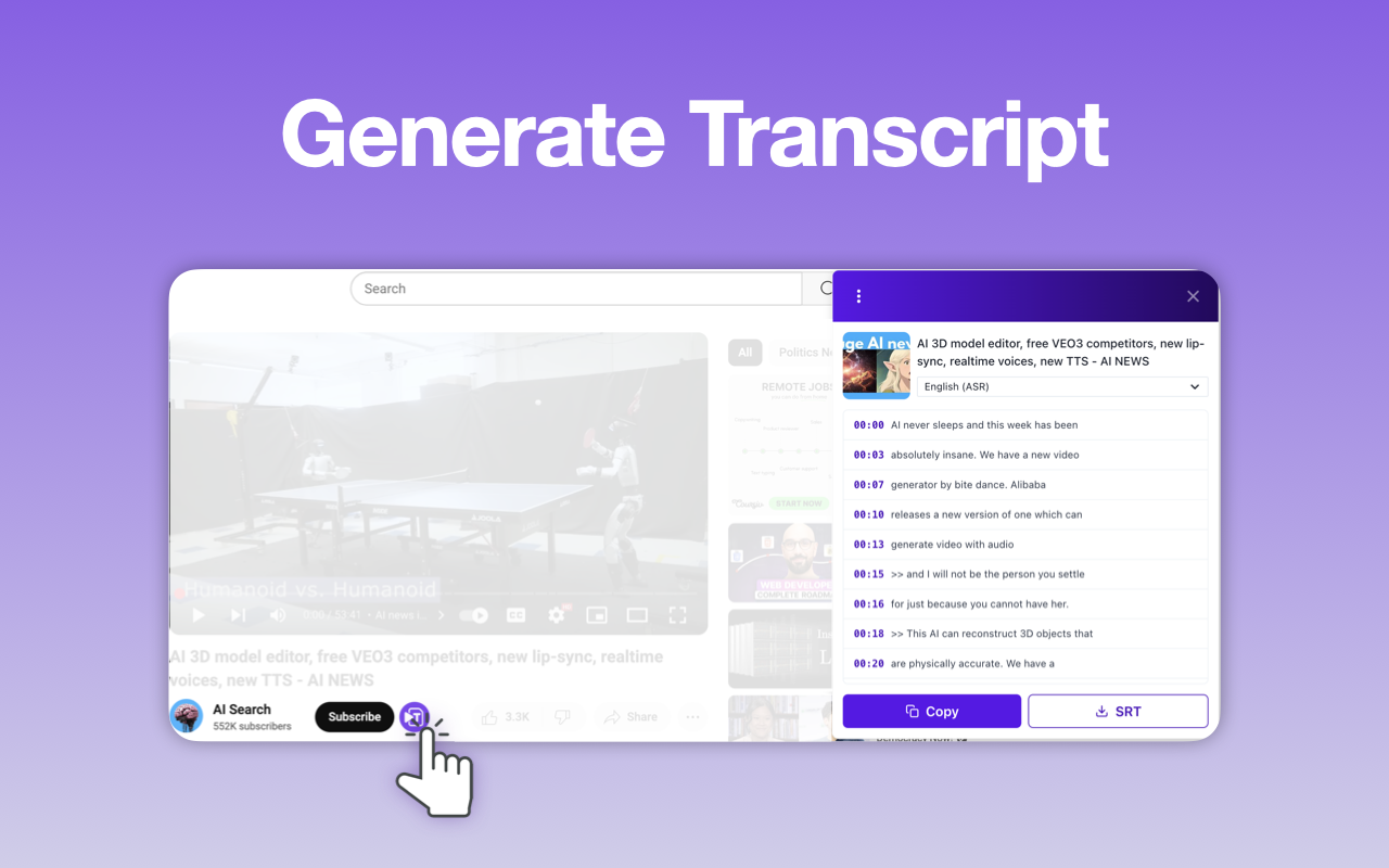 YouTube 字幕生成器 & 一键复制 chrome谷歌浏览器插件_扩展第3张截图