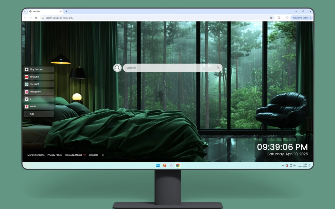 Green Room and Forest Rain Live Wallpaper chrome谷歌浏览器插件_扩展第2张截图
