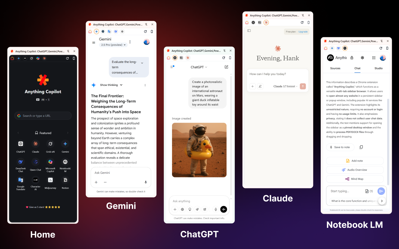 Anything Sidebar: 全能侧边栏，AI，书签，垂直标签页，多标签页侧边栏，分屏 - 截图 2