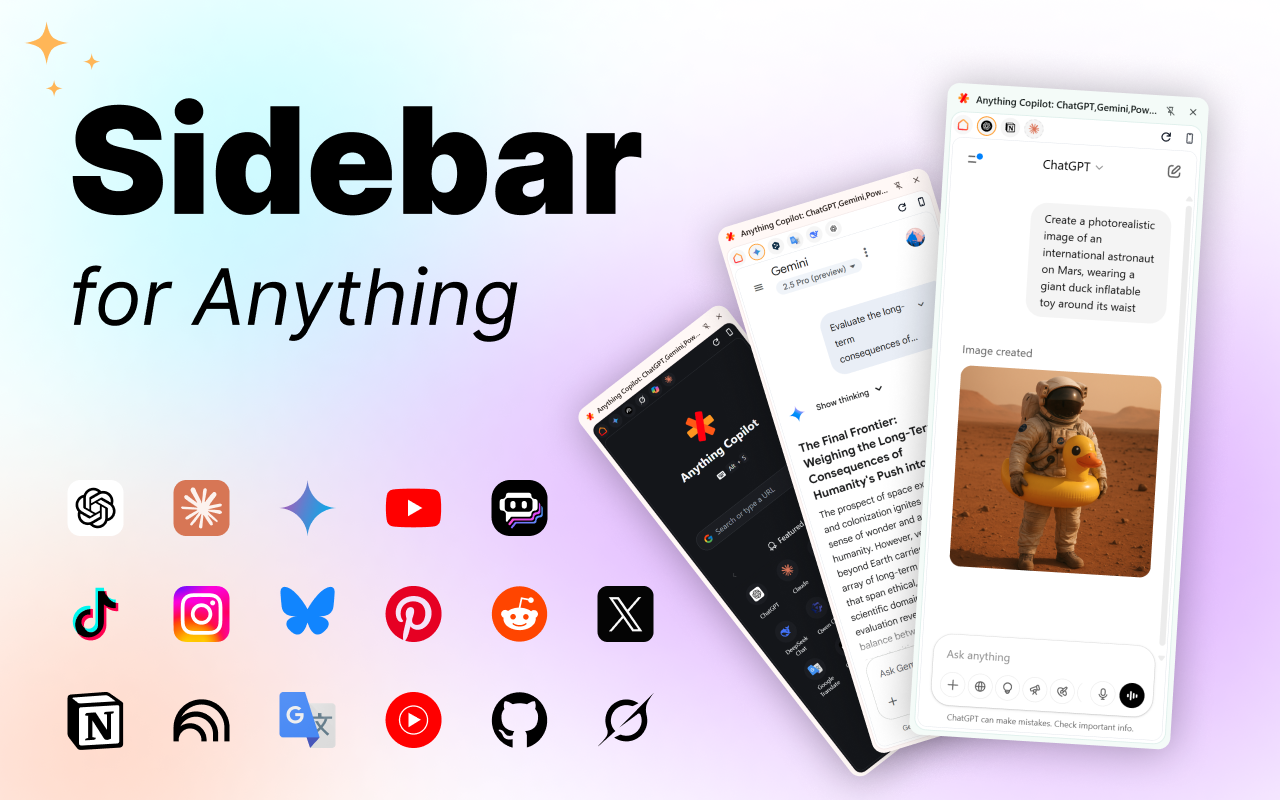 Anything Sidebar: 全能侧边栏，AI，书签，垂直标签页，多标签页侧边栏，分屏 - 截图 3