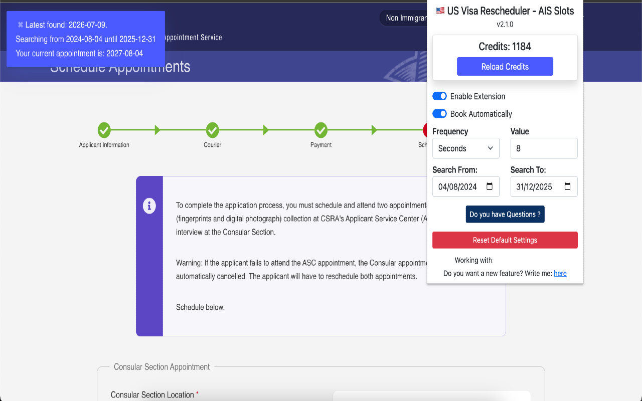 FasterVisa.co AIS Visa Rescheduler - 截图 2
