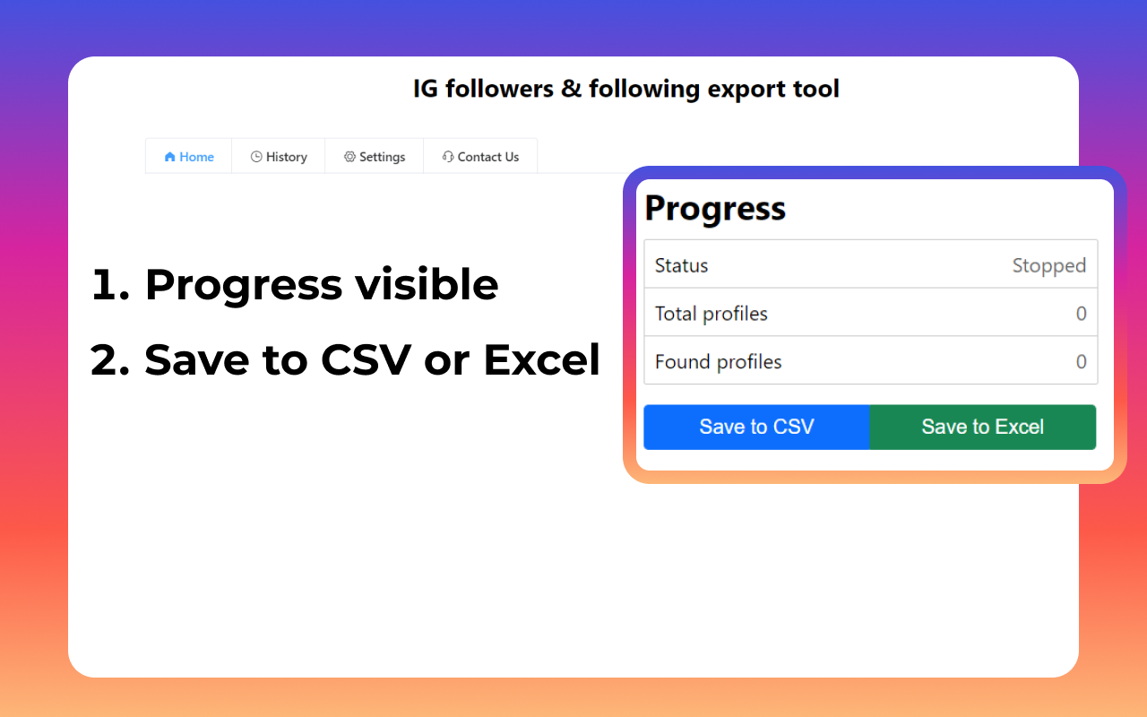 IG Exporter & Scraper: 将Instagram关注者和关注数据导出到列表 - 截图 1
