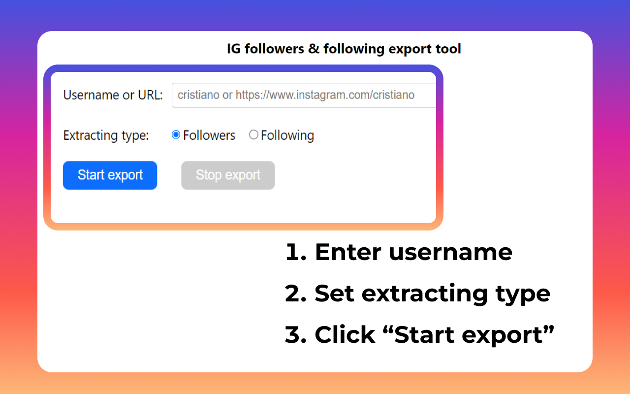 IG Exporter & Scraper: 将Instagram关注者和关注数据导出到列表 - 截图 2