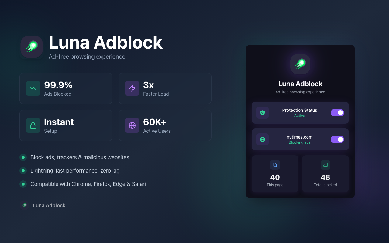 Luna Adblock for Youtube & Websites - 截图 1