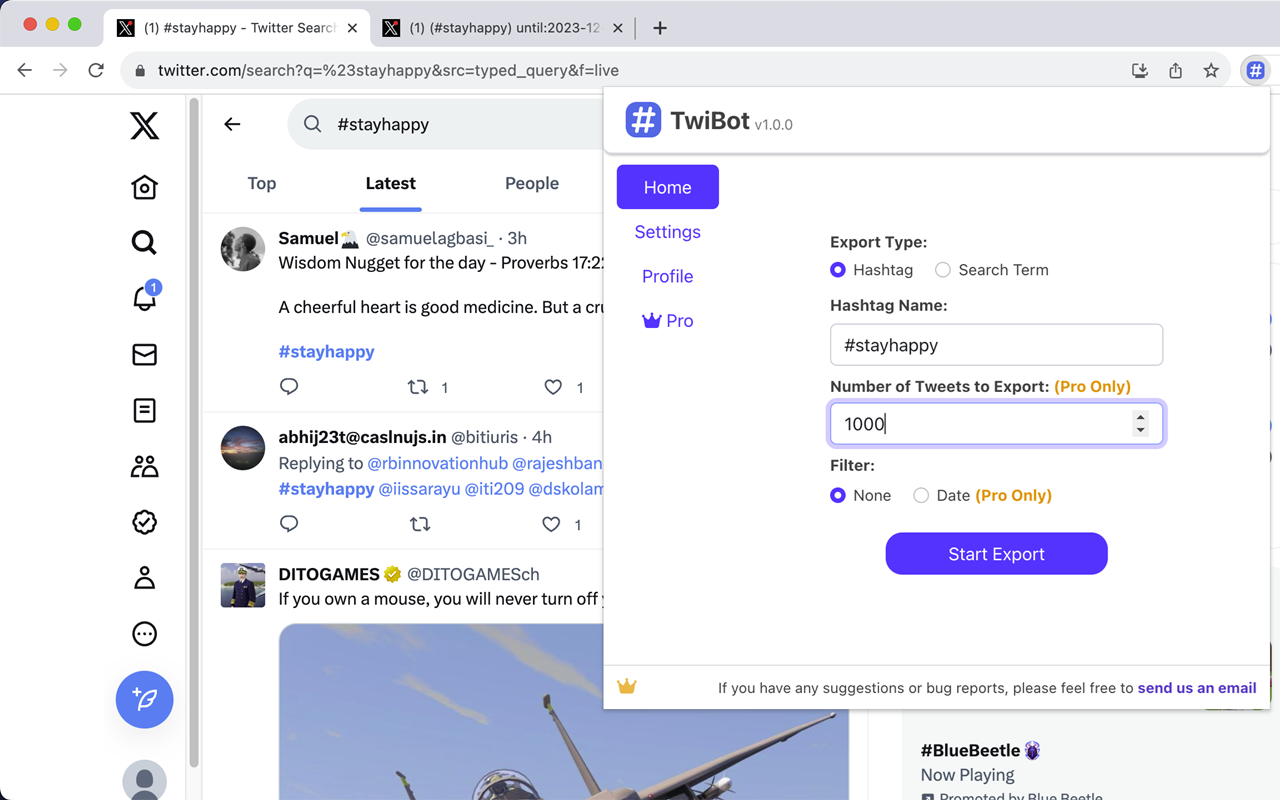 TwiBot-将推文从主题标签导出到 CSV - 截图 4