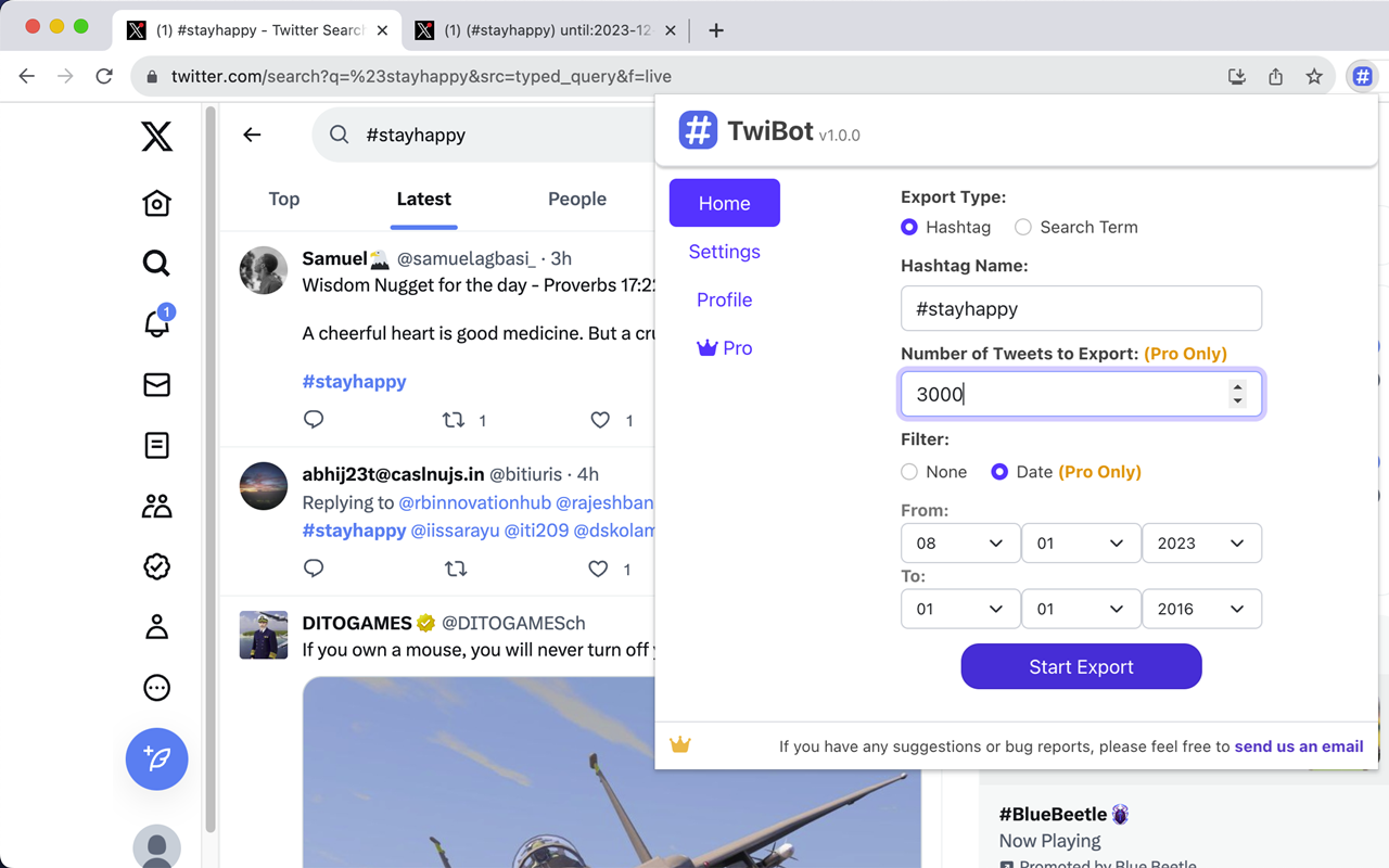 TwiBot-将推文从主题标签导出到 CSV - 截图 5