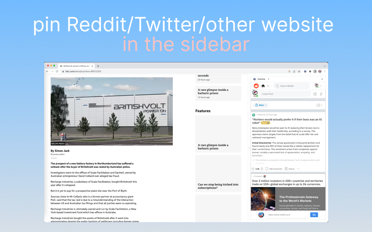 Sidebar Tabs — Open Any Website (ChatGPT, Todoist, Notion) in Side Panel - 截图 1