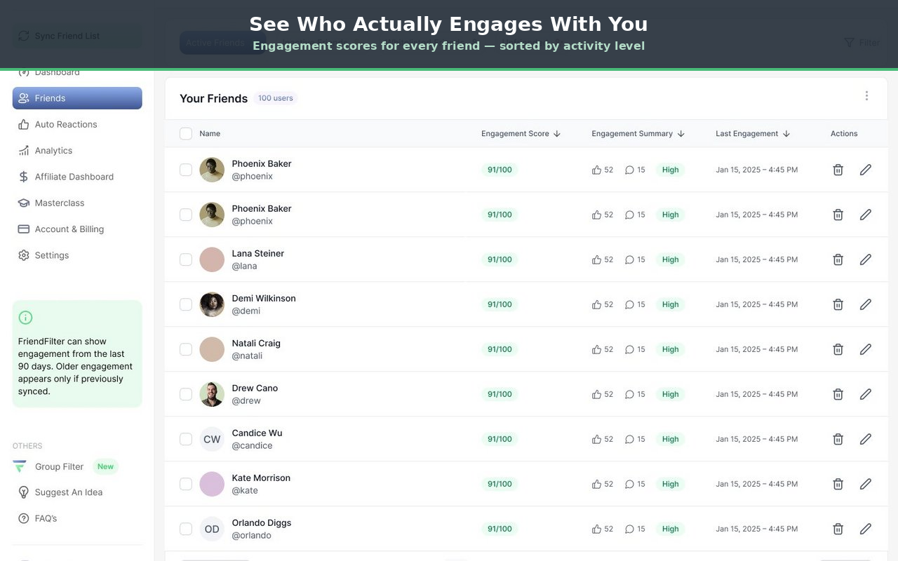 FriendFilter - Friend List Manager & Engagement Tracker - 截图 2