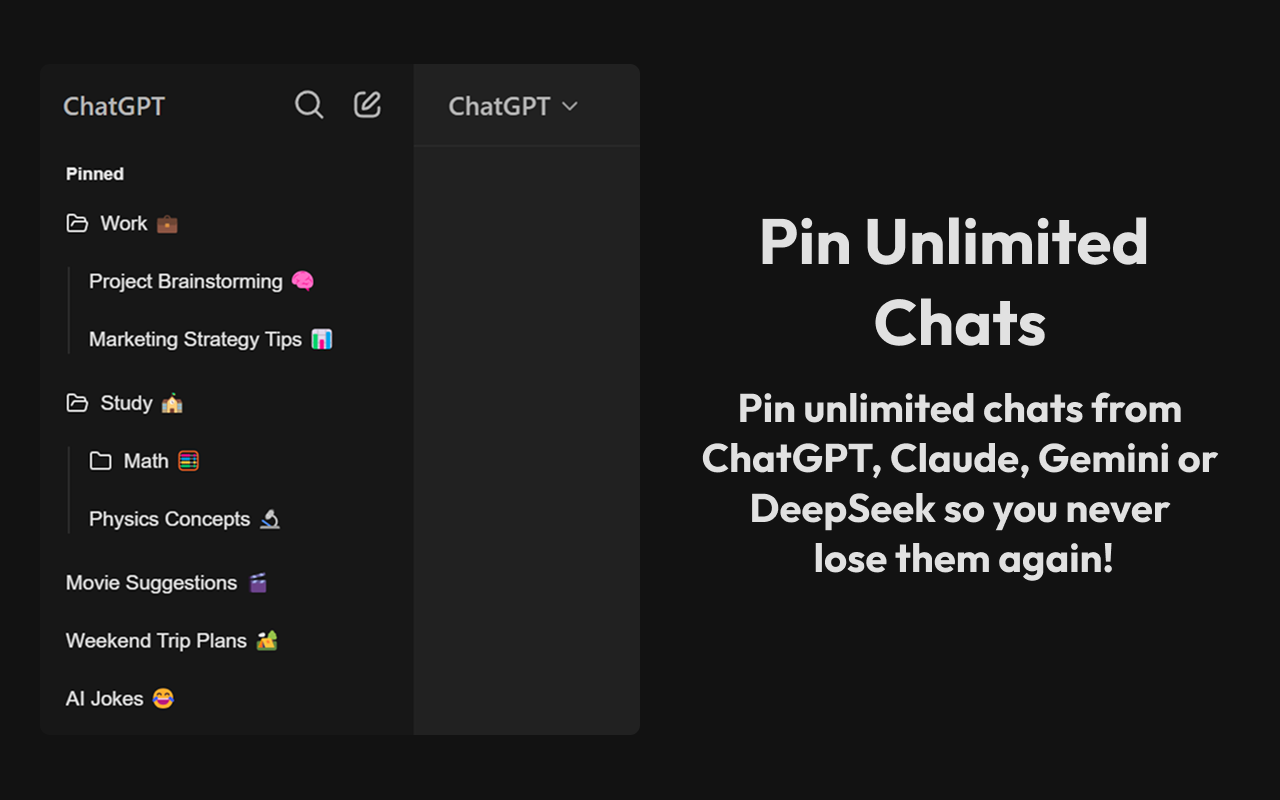 Pin GPTs - Pins and Folders for ChatGPT, Claude, Gemini, DeepSeek and Grok - 截图 1