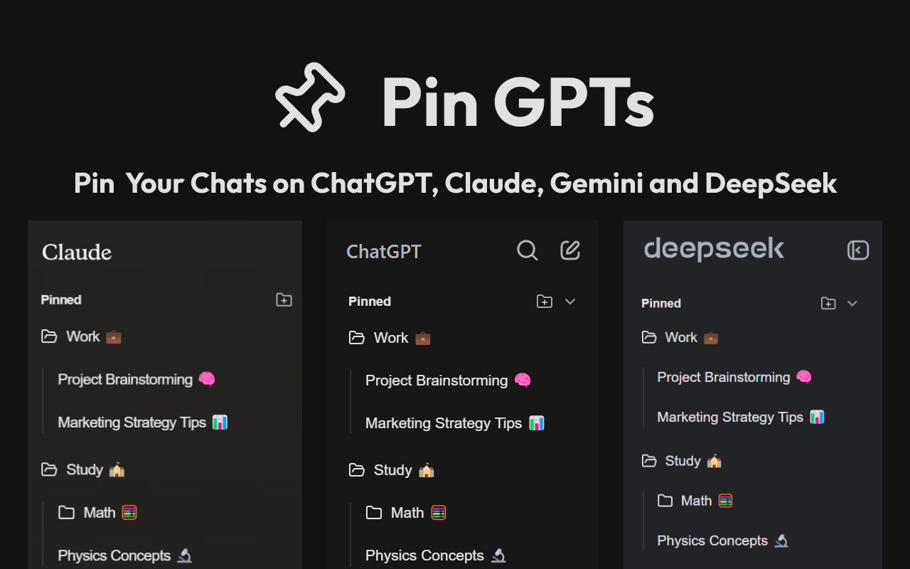 Pin GPTs - Pins and Folders for ChatGPT, Claude, Gemini, DeepSeek and Grok - 截图 4