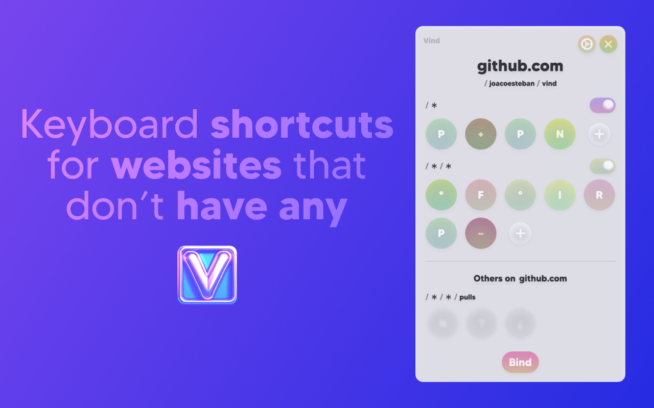 Vind: Keyboard Shortcuts for Every Website - 截图 1