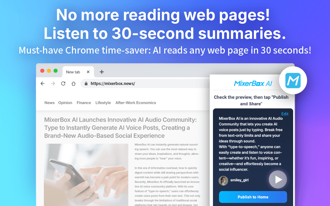 MixerBox AI: Free AI Web Page Summary – Listen in 30 Seconds - 截图 3