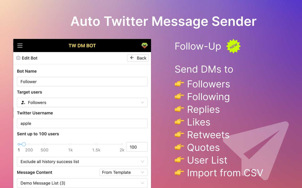 TwDM - Twitter DM Bot & Bulk Message Sender - 截图 3