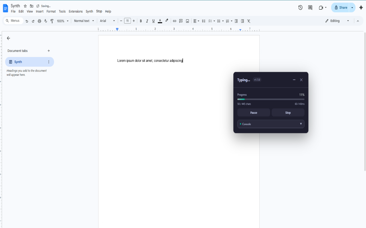 SynthTyper - Human Typer for Google Docs - 截图 2