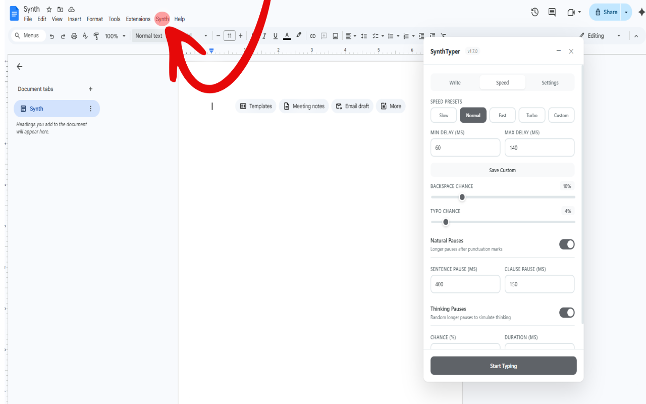 SynthTyper - Human Typer for Google Docs - 截图 4