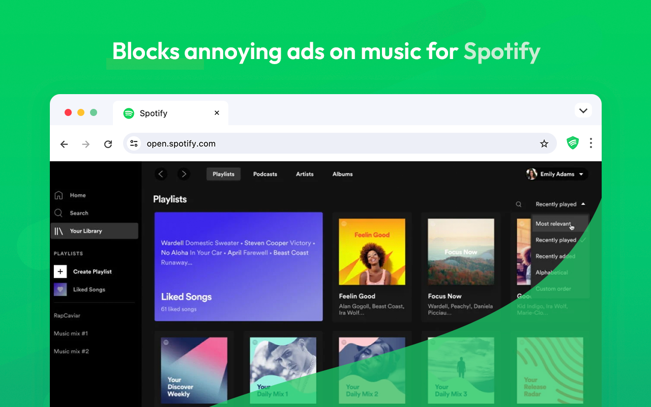 Spotify的adblock - 跳过音乐中的广告 - 截图 1