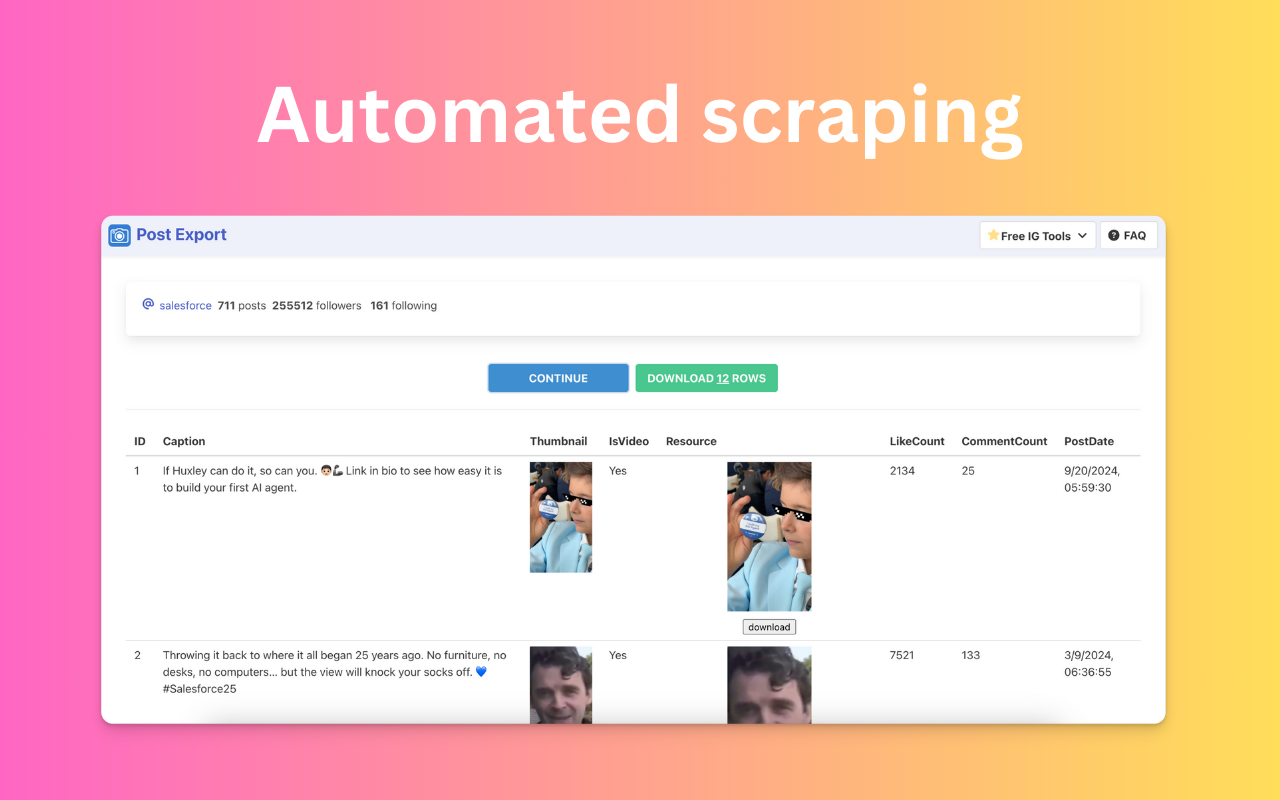IG Post Export - 将 Ins 照片和视频导出为 CSV - 截图 2