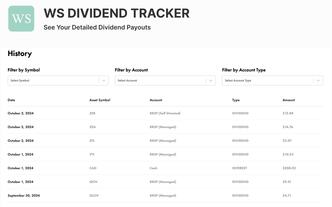 WealthSimple Dividend Tracker - 截图 2