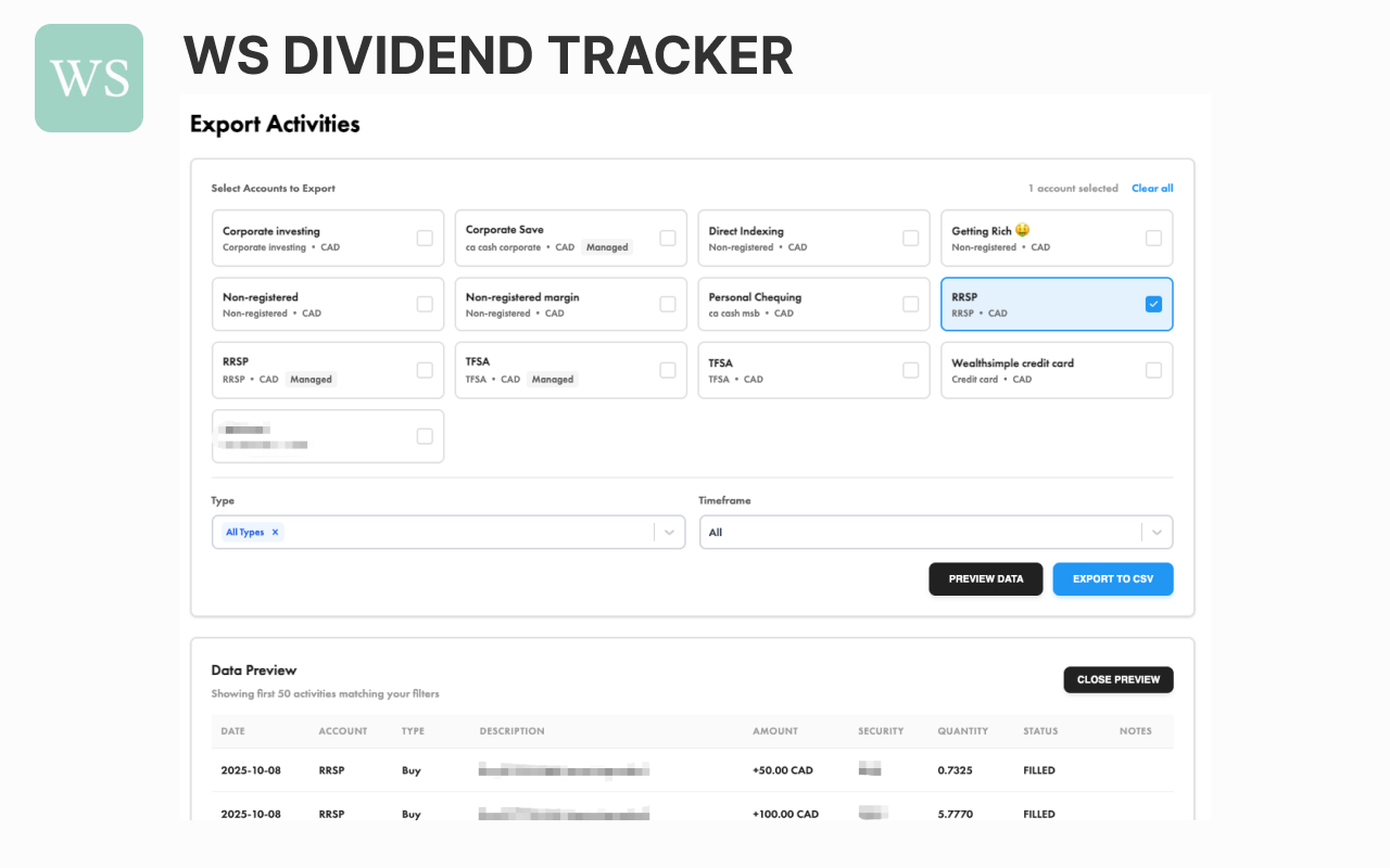 WealthSimple Dividend Tracker - 截图 3