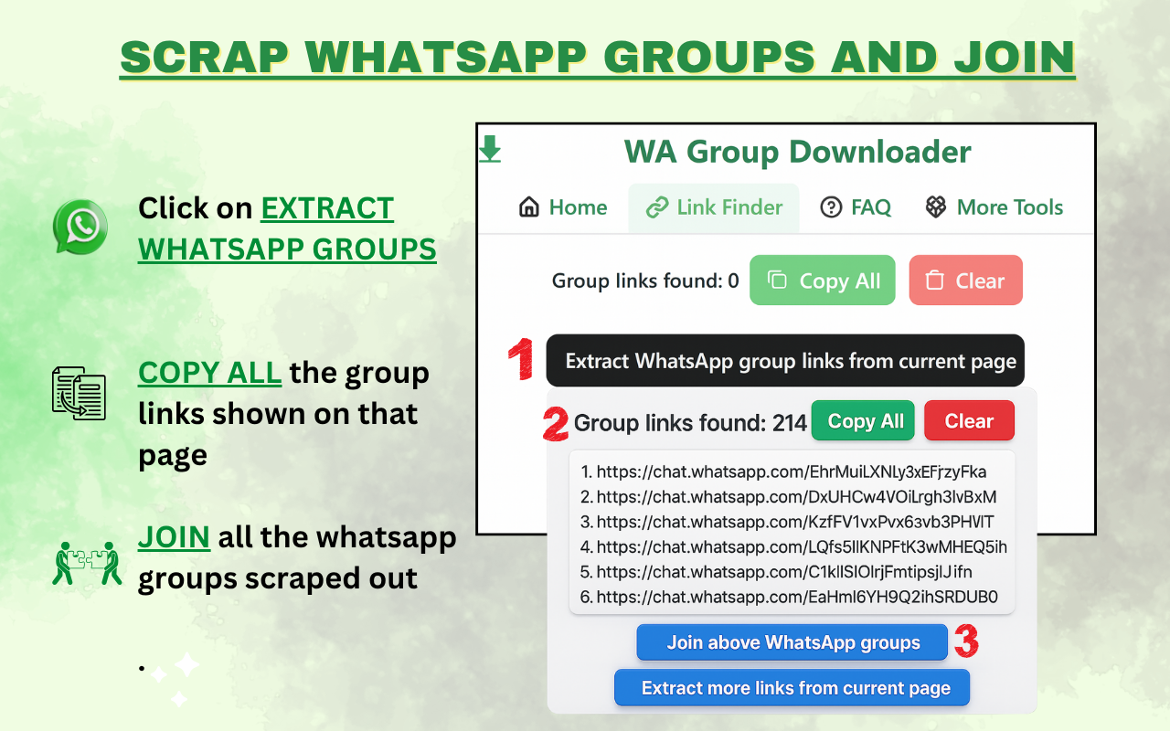 WA 联系人提取器和群链接查找器 - 截图 2
