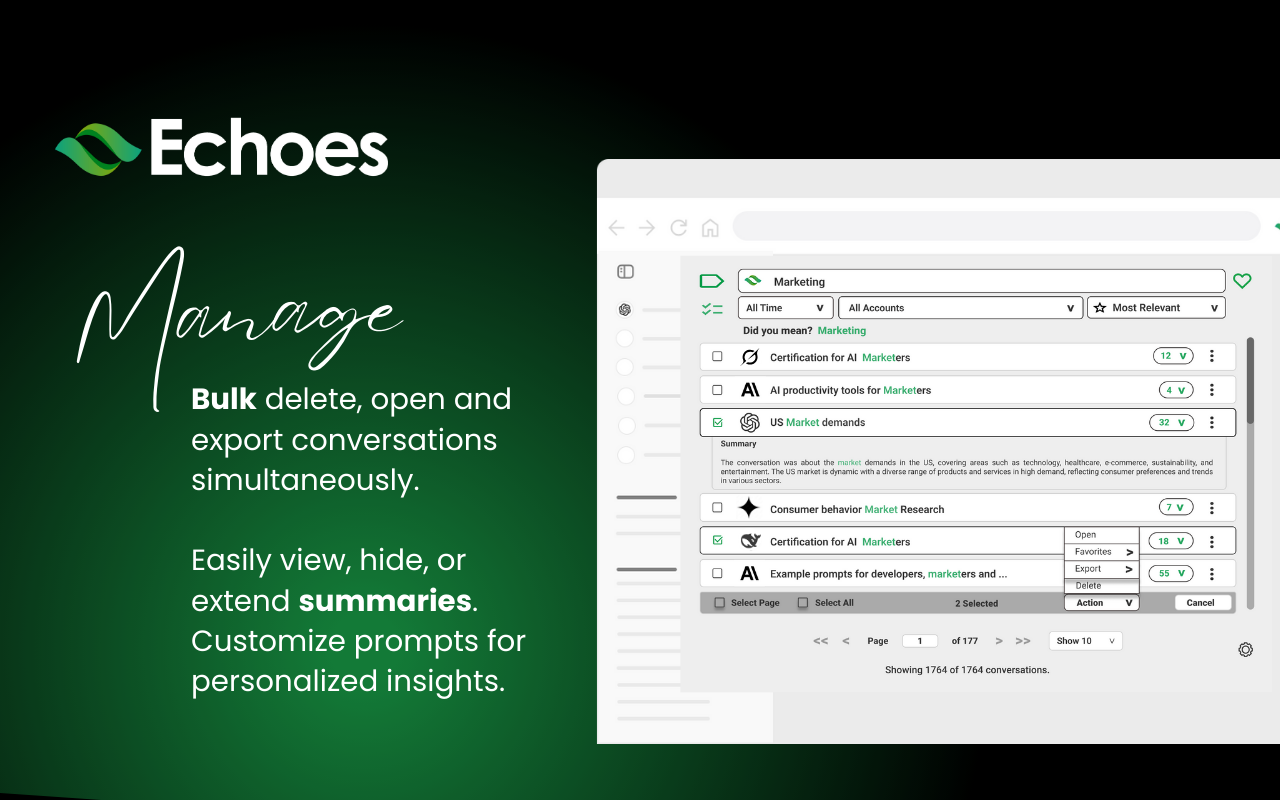 Echoes-ChatGPT, Claude & Gemini Tool for Search, Label, Export & Summarize - 截图 3