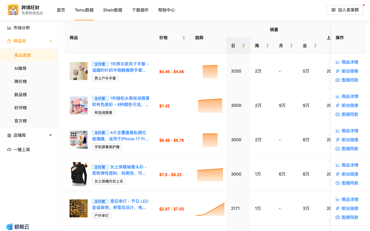 跨境旺财 - 免费Temu、Shein选品与数据分析 - 截图 1