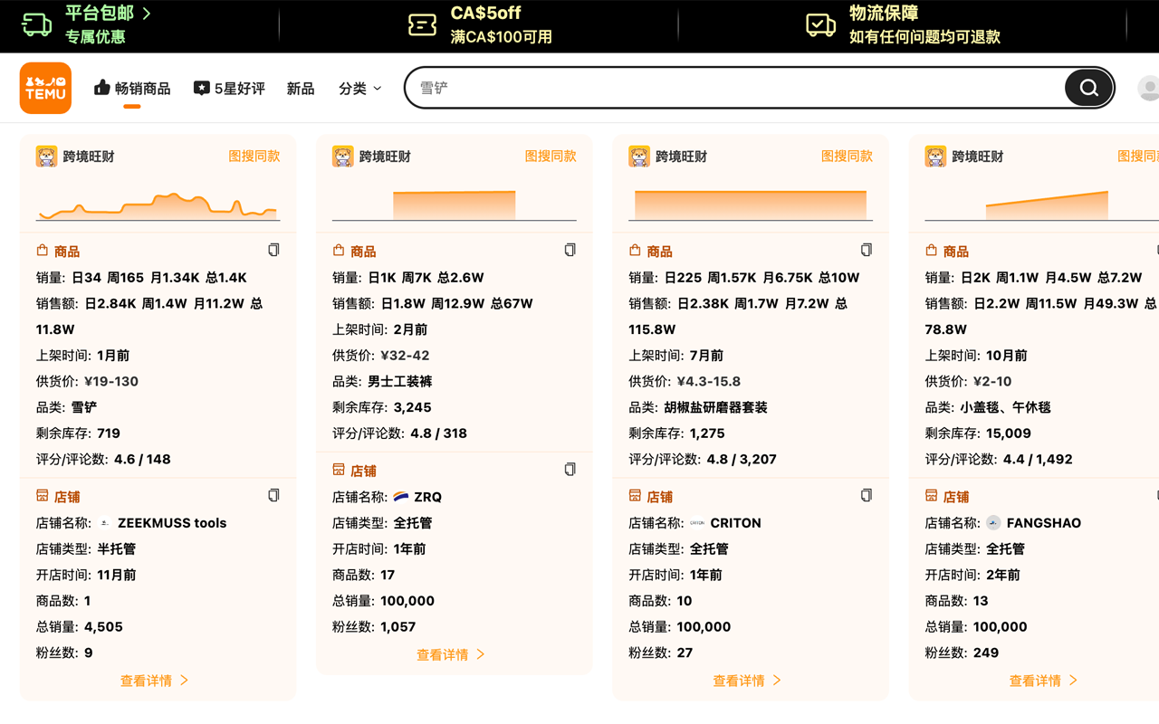 跨境旺财 - 免费Temu、Shein选品与数据分析 - 截图 4
