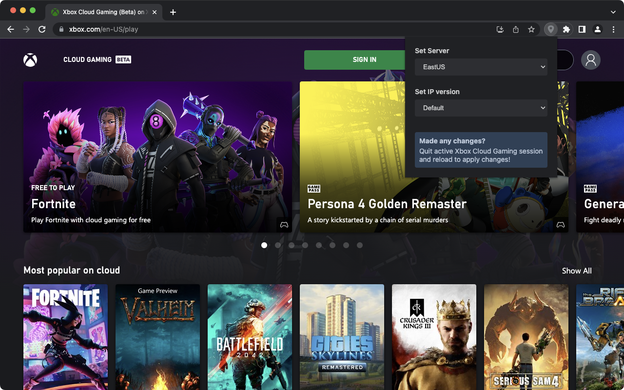Server Selector for Xbox Cloud Gaming - 截图 1