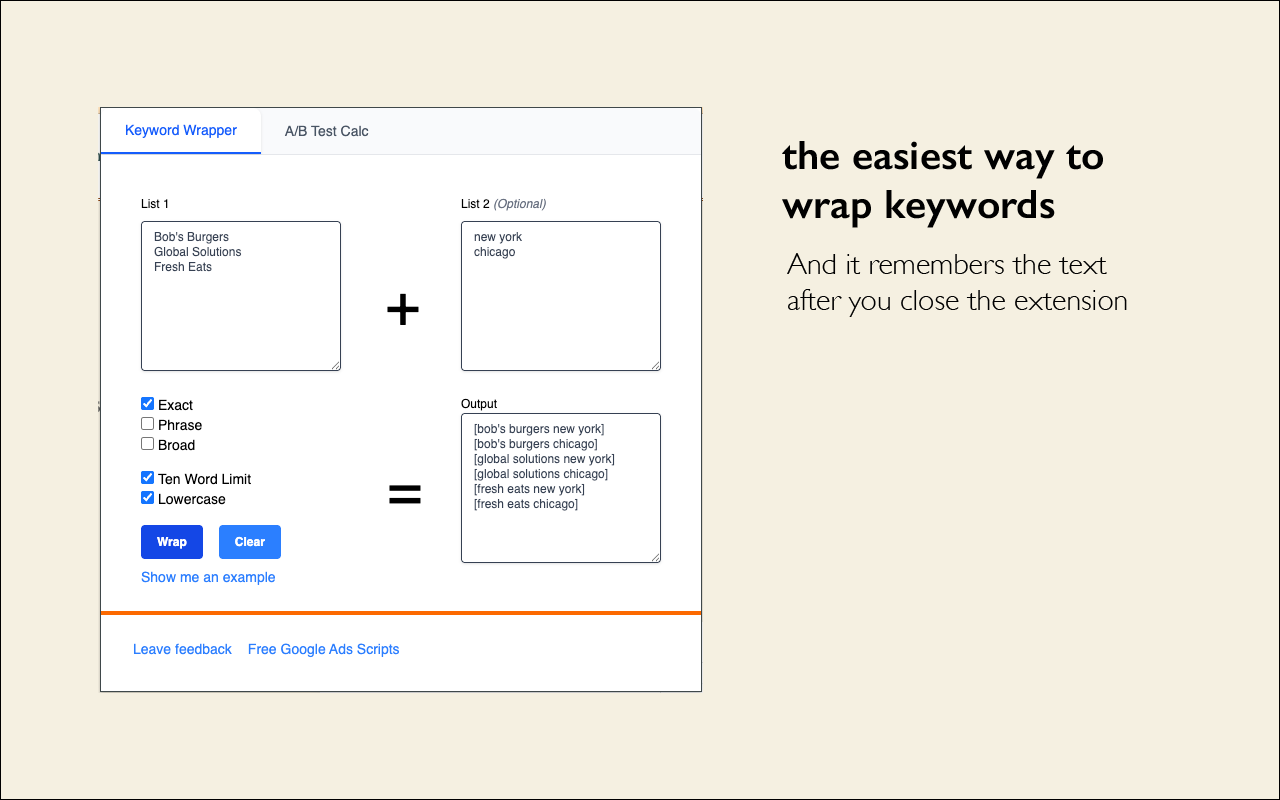 PPC Keyword Wrapper with A/B Test Calculator - 截图 3