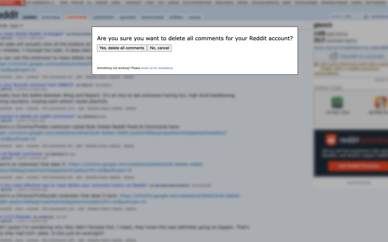 Bulk Delete Reddit Posts & Comments History Extension - 截图 1