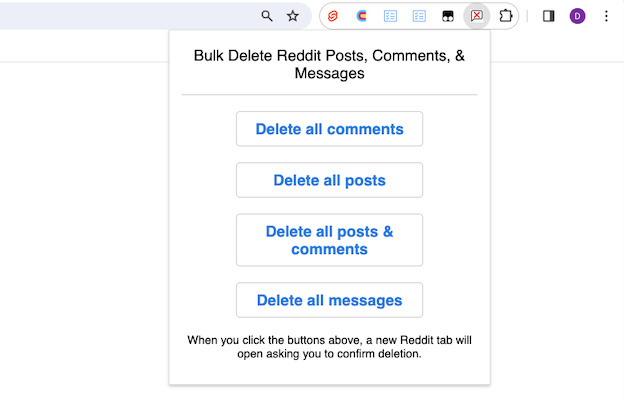 Bulk Delete Reddit Posts & Comments History Extension - 截图 2