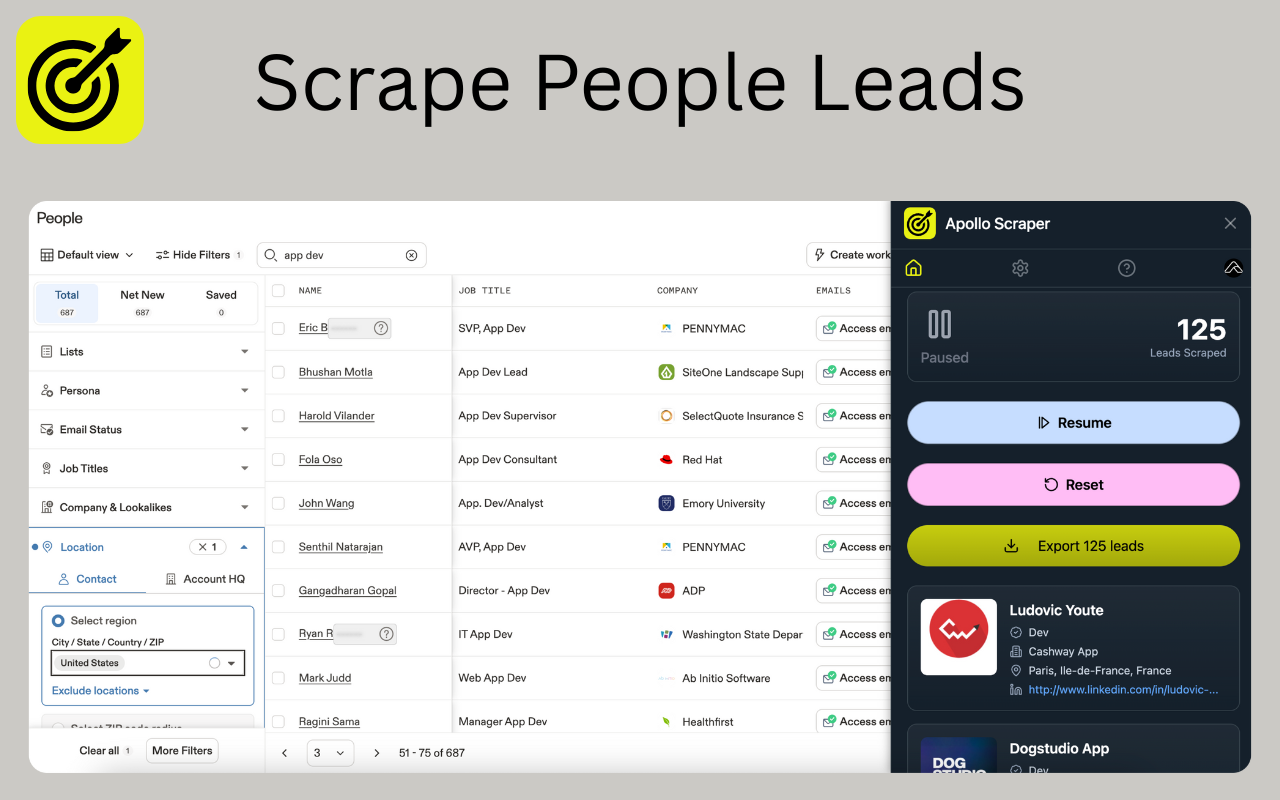 Apollo Scraper - 提取与导出 Apollo B2B 商业线索 - 截图 1