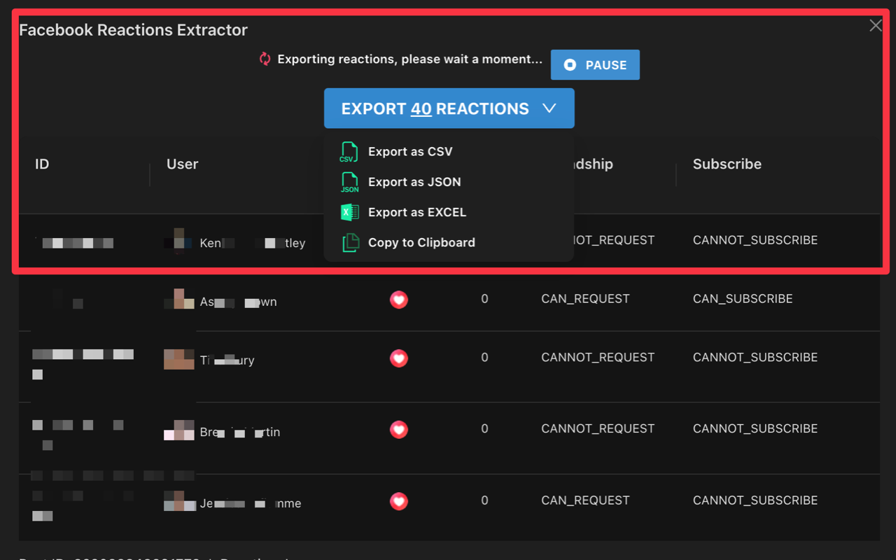 FB Reaction 导出器 - 提取 Facebook 帖子的赞,喜欢等 - 截图 1
