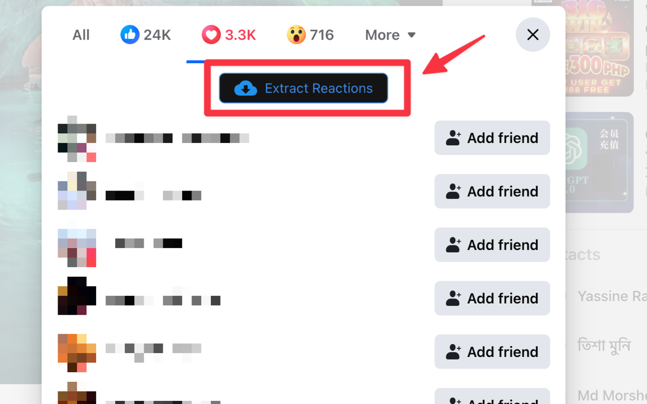 FB Reaction 导出器 - 提取 Facebook 帖子的赞,喜欢等 - 截图 2
