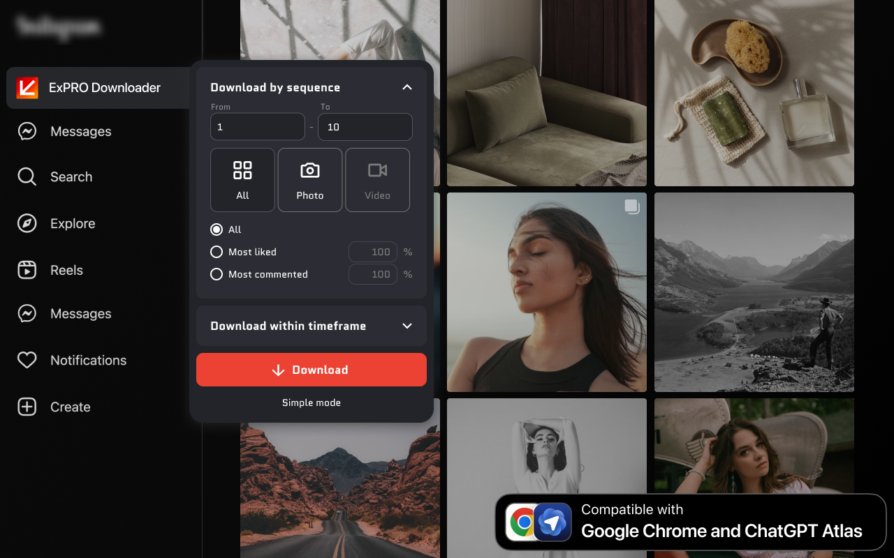 Instagram 下载器 — 适用于 Atlas 浏览器 - 截图 3