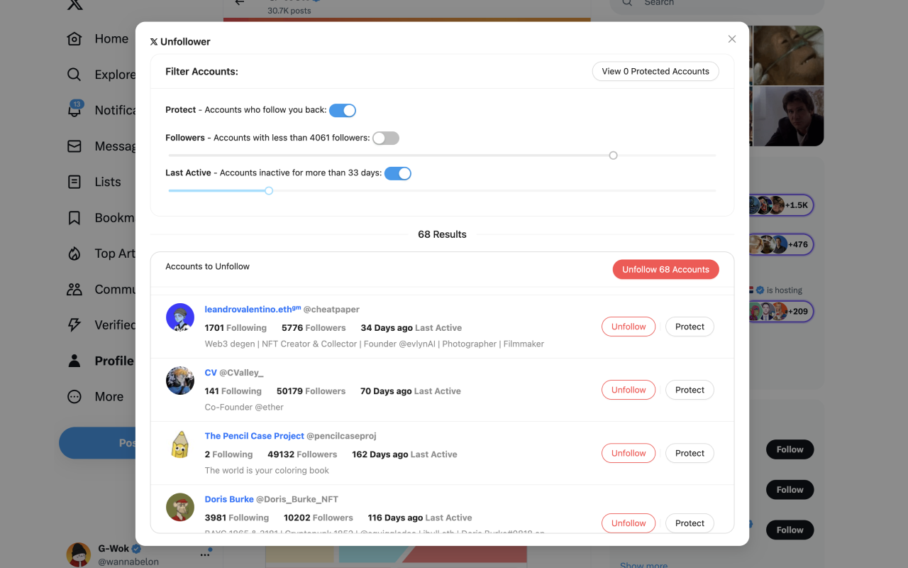 X Unfollower | Smart follow / unfollow tool for Twitter - 截图 1