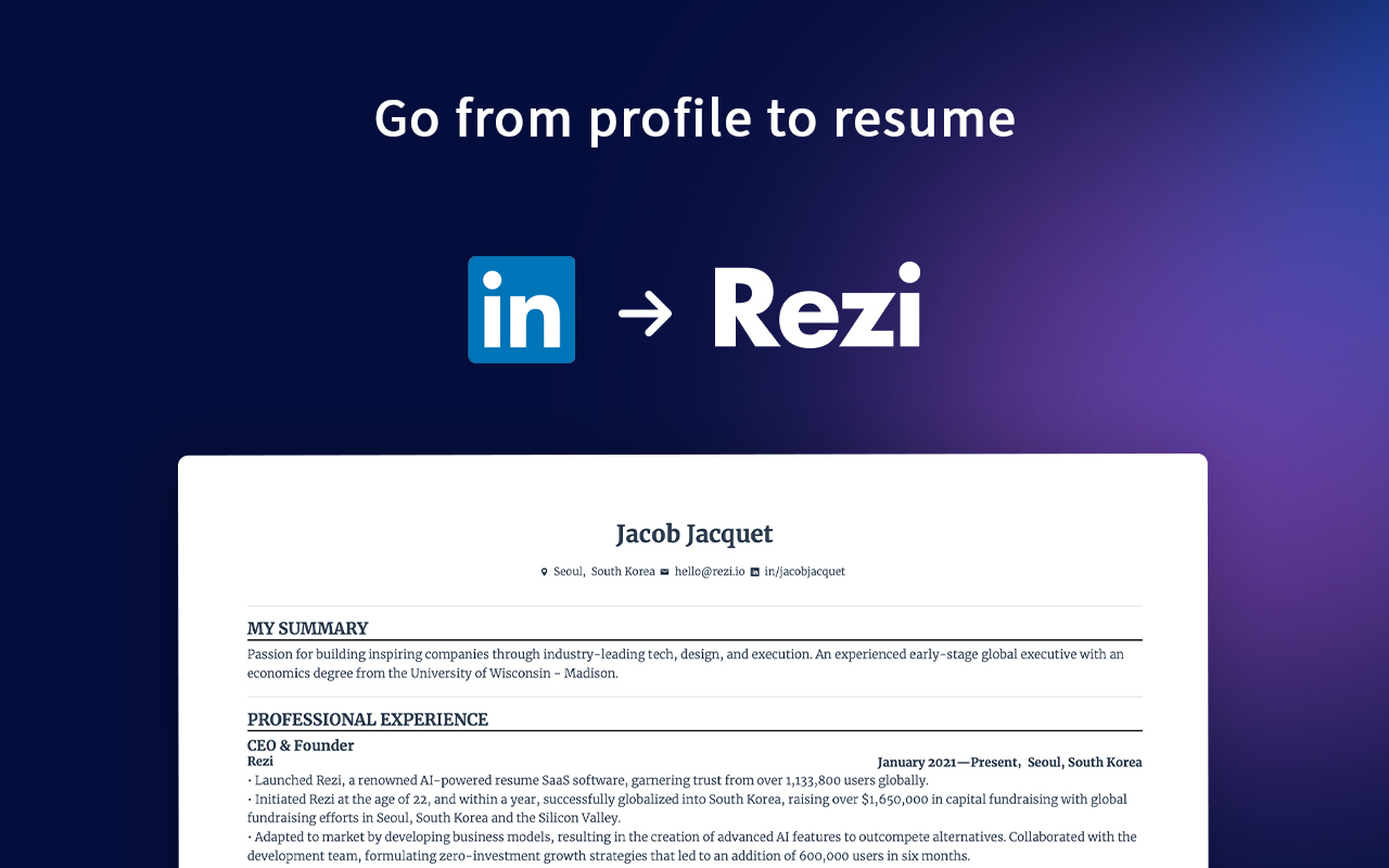 Profile to Resume - Rezi.ai - 截图 1