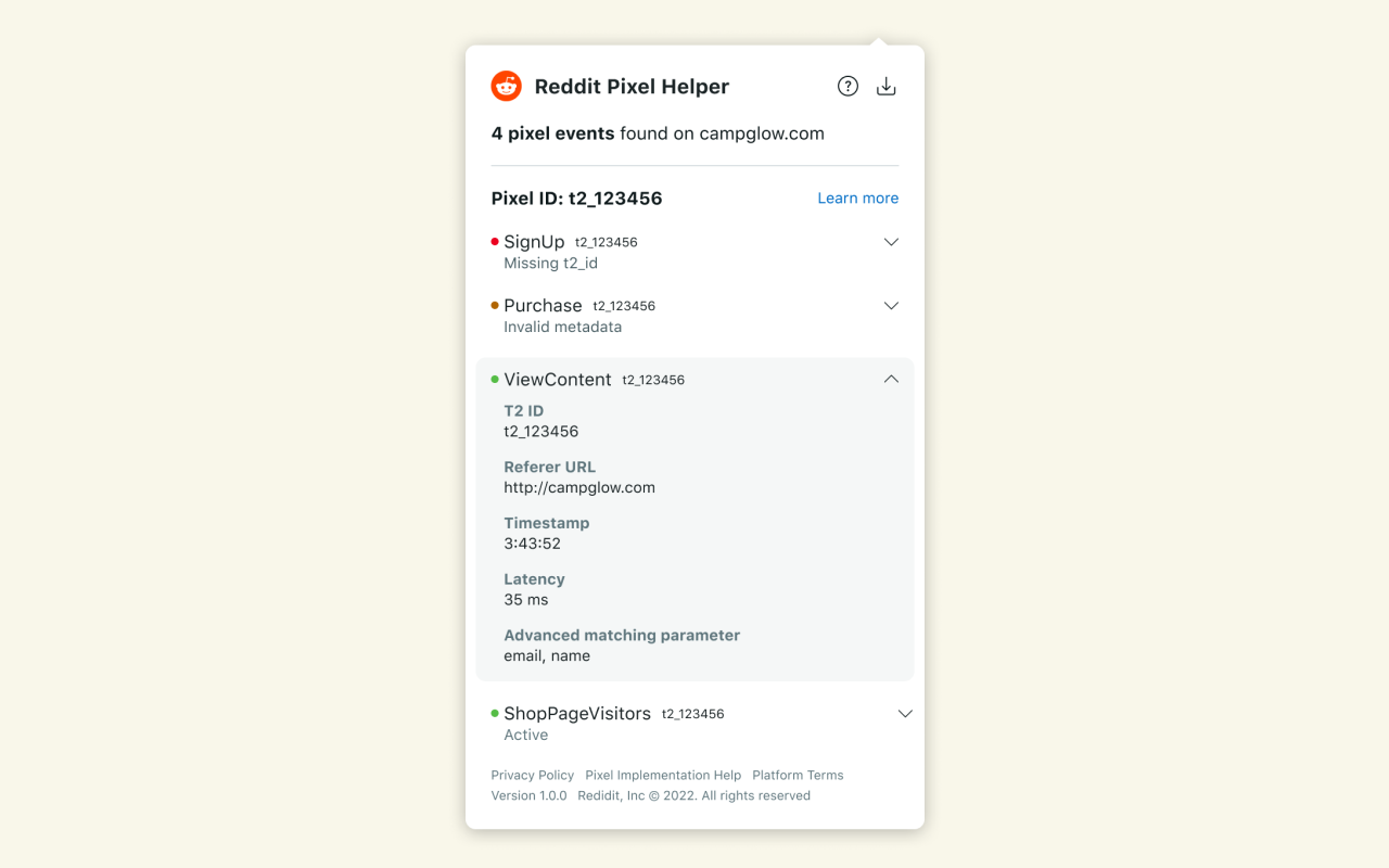 Reddit Pixel Helper - 截图 3