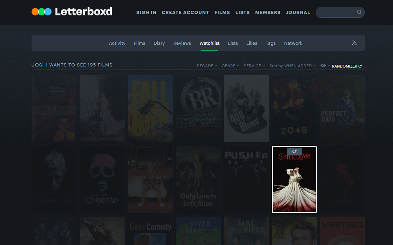 Letterboxd - Watchlist Randomizer by od3zza - 截图 2