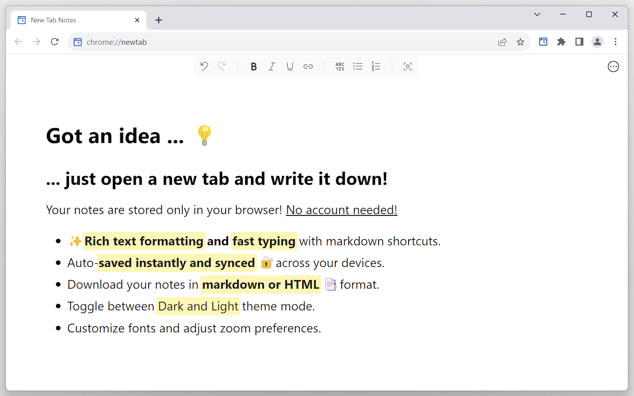 New Tab Notes - 截图 4