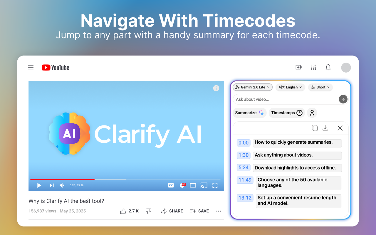 Clarify Al: YouTube Summaries - 截图 2