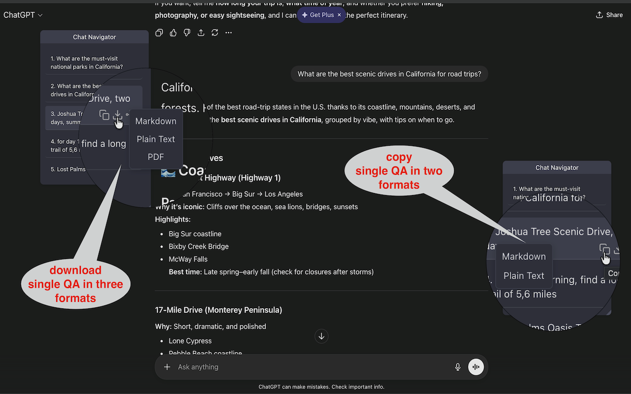 AI Chat Navigator: 侧边栏导航、思维导图与导出工具 - 截图 3