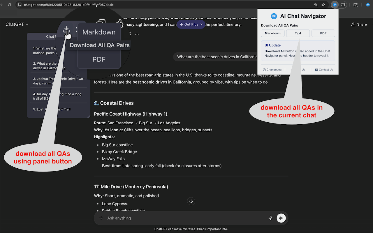 AI Chat Navigator: 侧边栏导航、思维导图与导出工具 - 截图 5