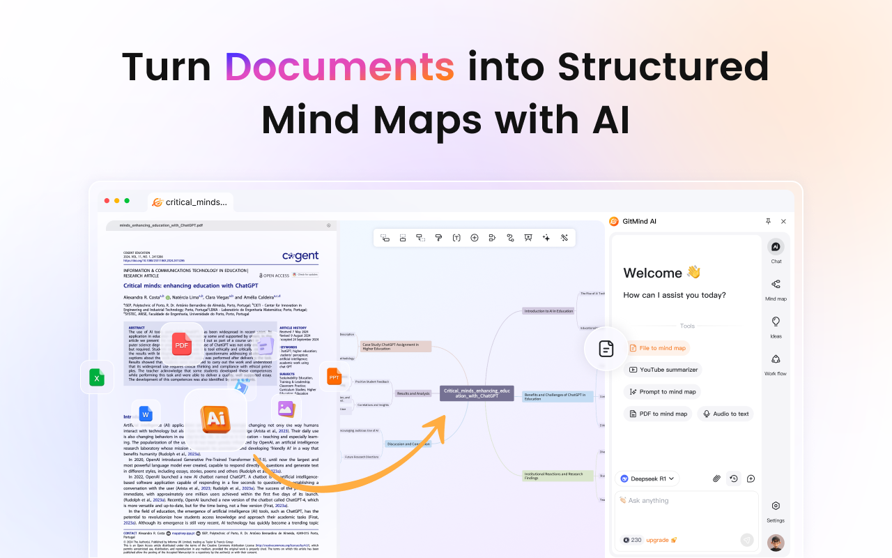 GitMind AI:思维导图/智能总结/文档对话/图片视频全能工具 - 截图 2